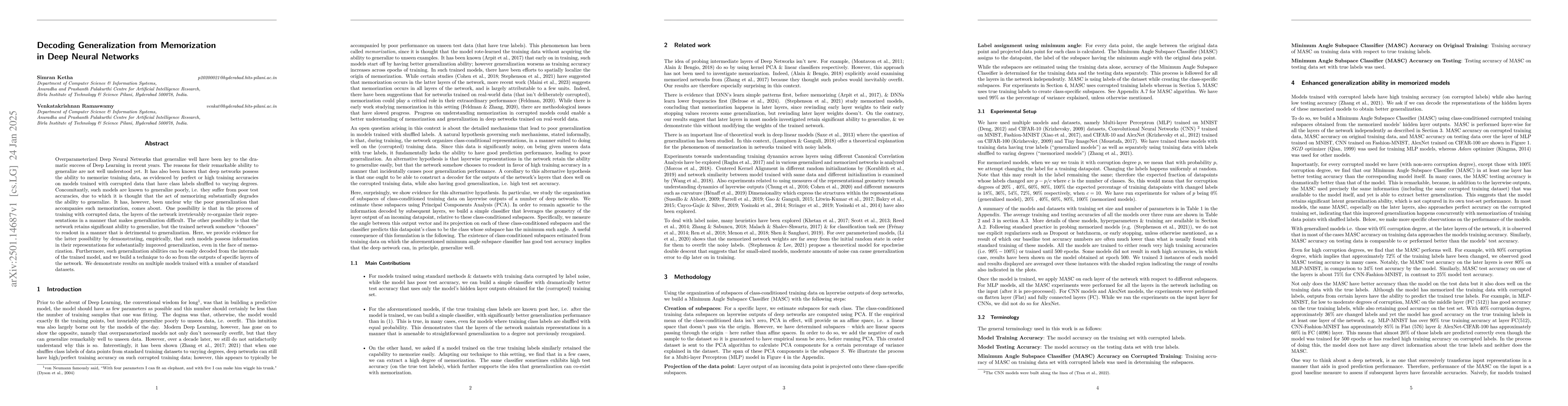 Thumbnail for Decoding Generalization from Memorization in Deep Neural Networks