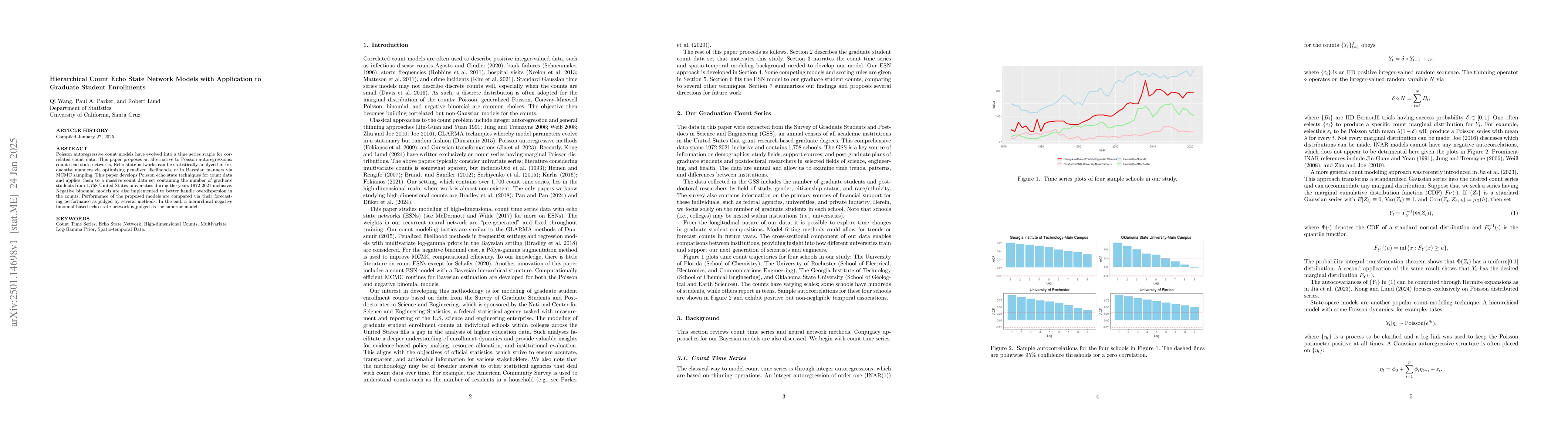 Thumbnail for Hierarchical Count Echo State Network Models with Application to
  Graduate Student Enrollments