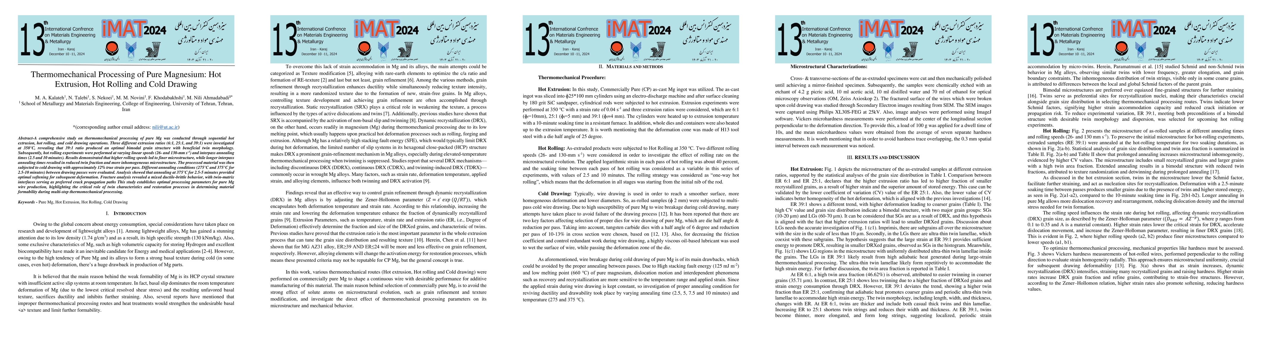 Thumbnail for Thermomechanical Processing of Pure Magnesium: Hot Extrusion, Hot
  Rolling and Cold Drawing