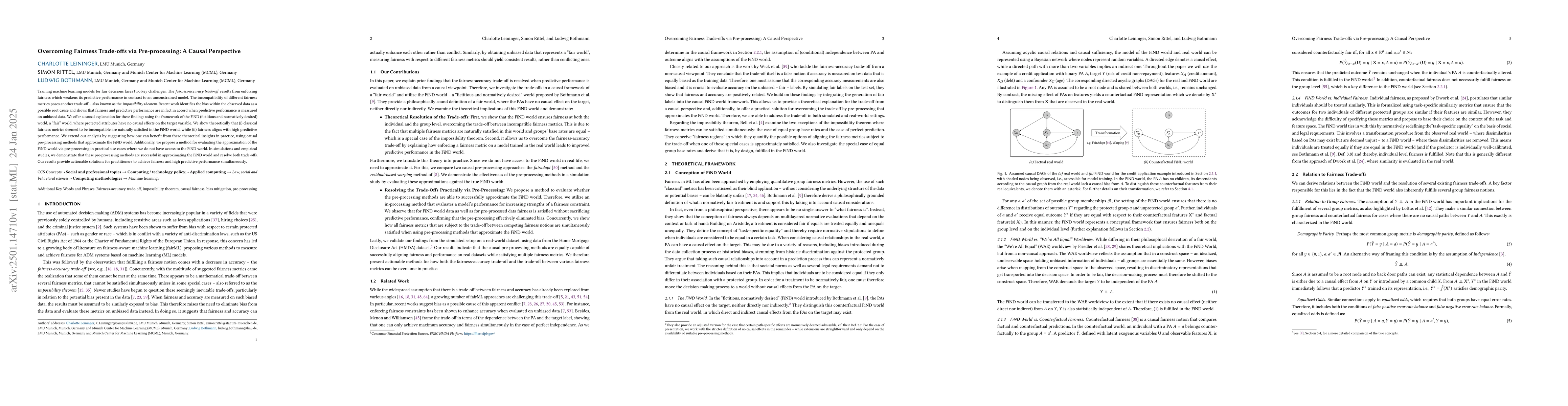 Thumbnail for Overcoming Fairness Trade-offs via Pre-processing: A Causal Perspective
