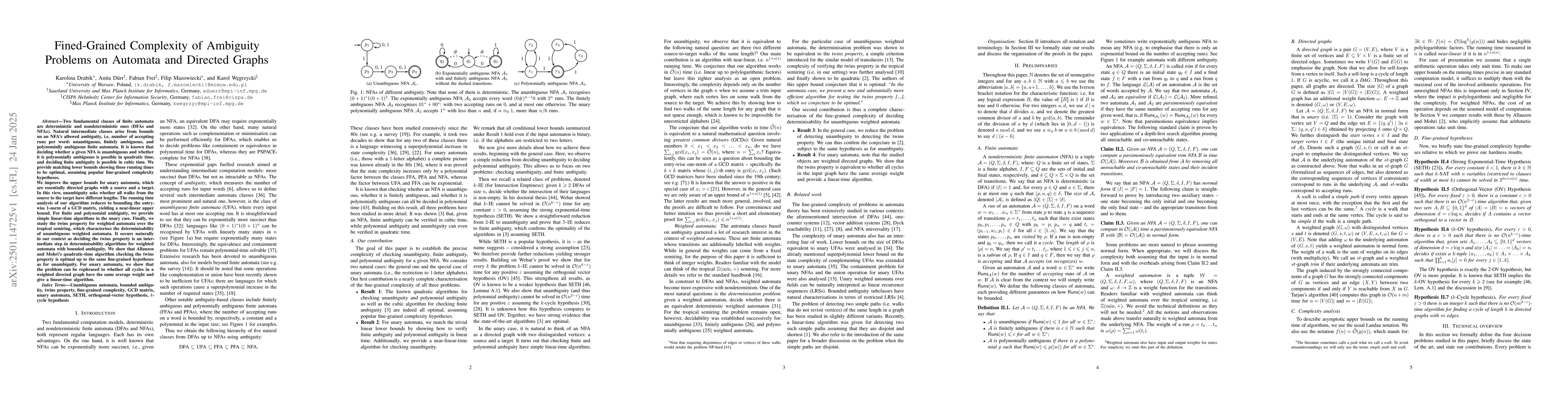 Thumbnail for Fined-Grained Complexity of Ambiguity Problems on Automata and Directed
  Graphs