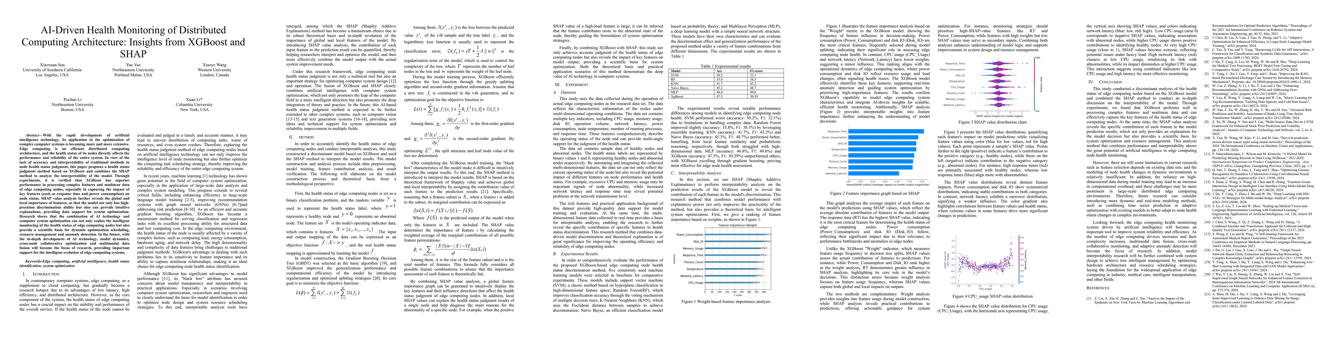 Thumbnail for AI-Driven Health Monitoring of Distributed Computing Architecture:
  Insights from XGBoost and SHAP