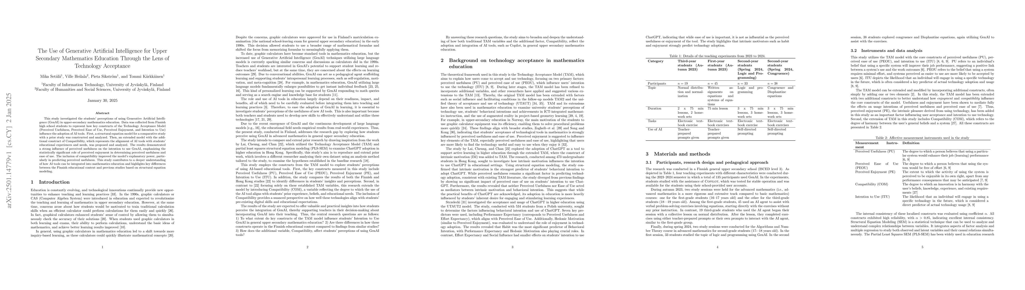 Thumbnail for The Use of Generative Artificial Intelligence for Upper Secondary
  Mathematics Education Through the Lens of Technology Acceptance