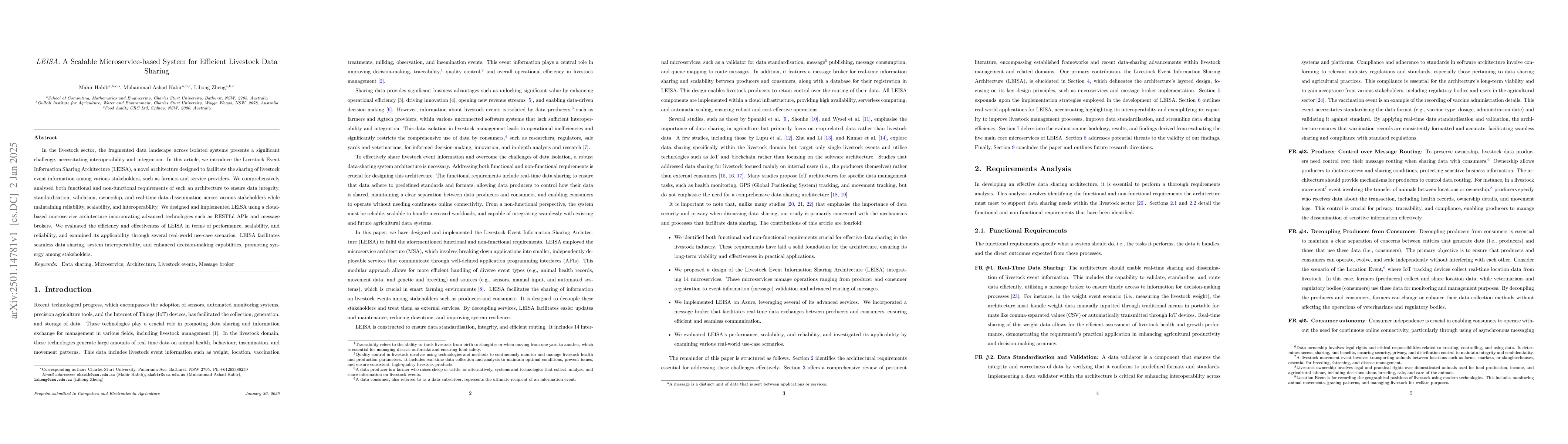 Thumbnail for LEISA: A Scalable Microservice-based System for Efficient Livestock Data
  Sharing