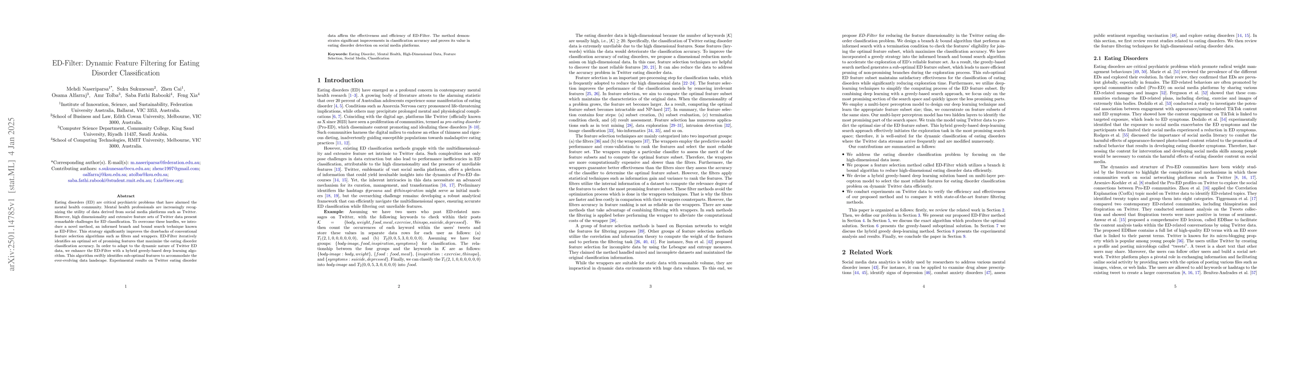 Thumbnail for ED-Filter: Dynamic Feature Filtering for Eating Disorder Classification