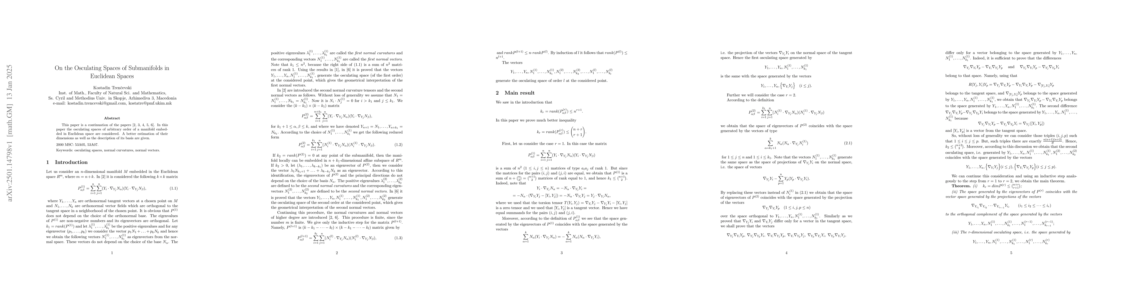 Thumbnail for On the Osculating Spaces of Submanifolds in Euclidean Spaces