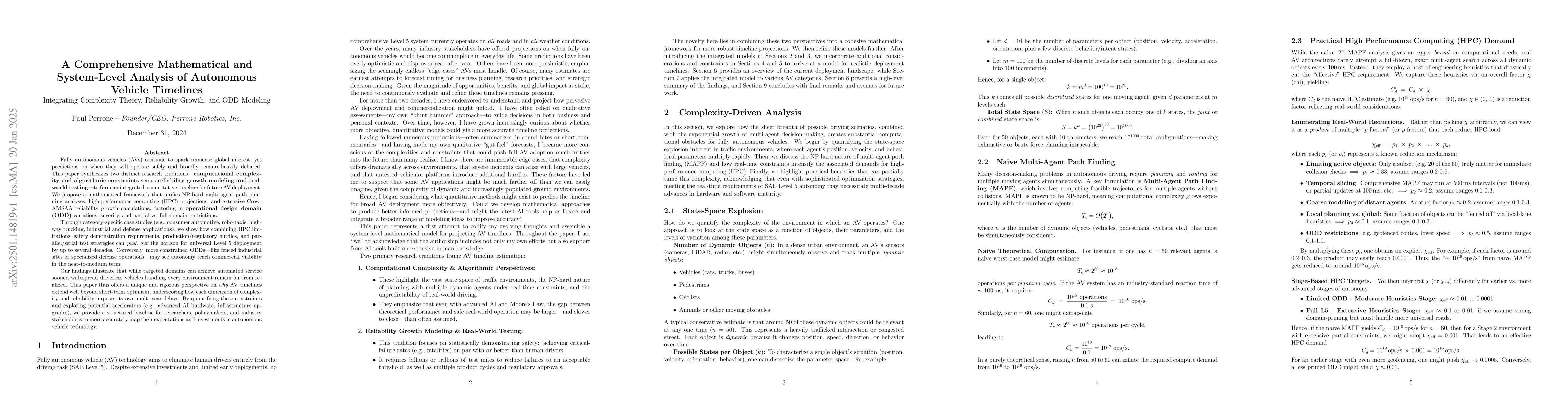 Thumbnail for A Comprehensive Mathematical and System-Level Analysis of Autonomous
  Vehicle Timelines