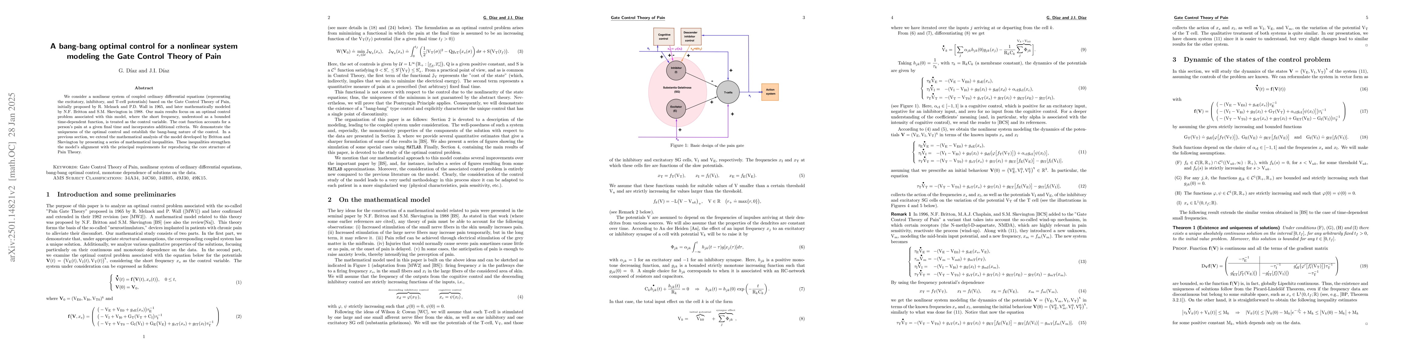 Thumbnail for A bang-bang optimal control for a nonlinear system modeling the Gate
  Control Theory of Pain