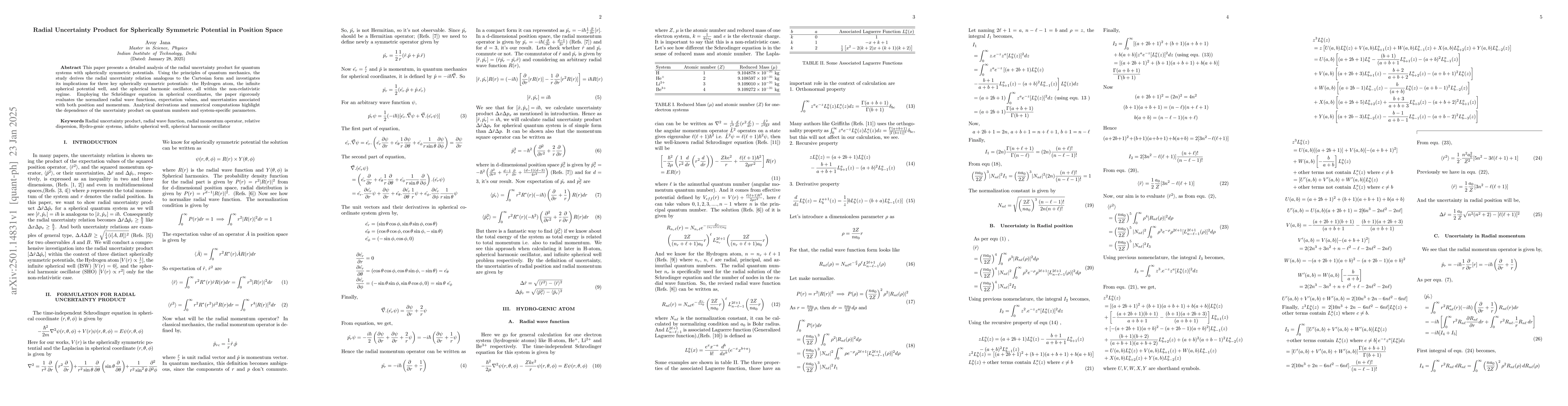 Thumbnail for Radial Uncertainty Product for Spherically Symmetric Potential in
  Position Space