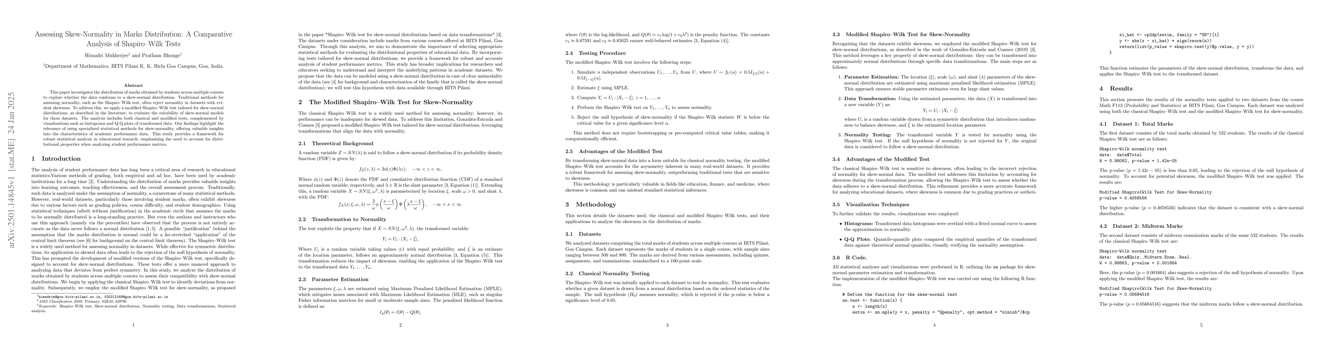 Thumbnail for Assessing Skew Normality in Marks Distribution, a Comparative Analysis
  of Shapiro Wilk Tests