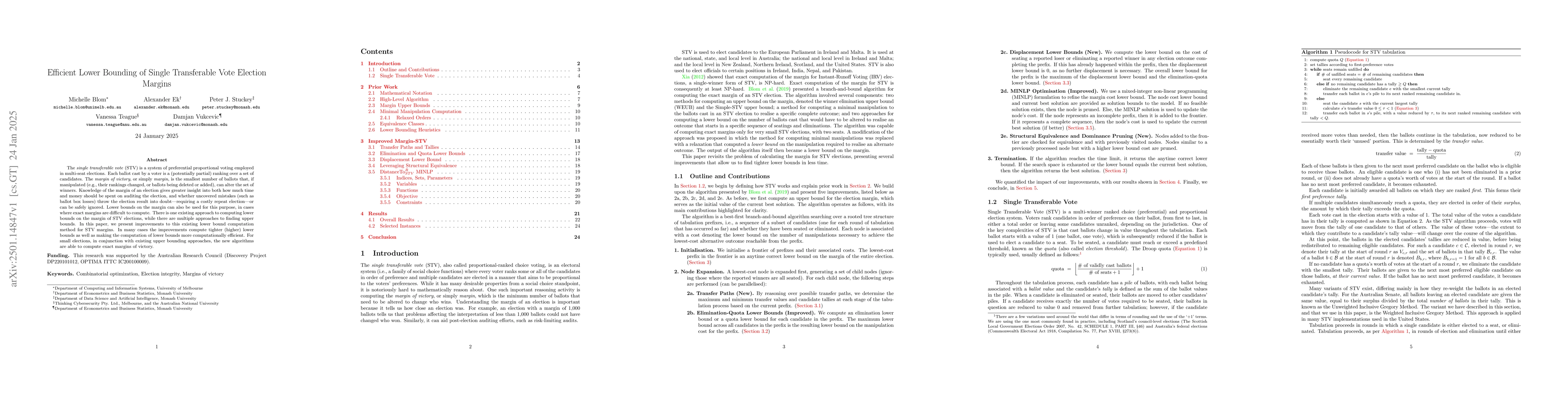 Thumbnail for Efficient Lower Bounding of Single Transferable Vote Election Margins