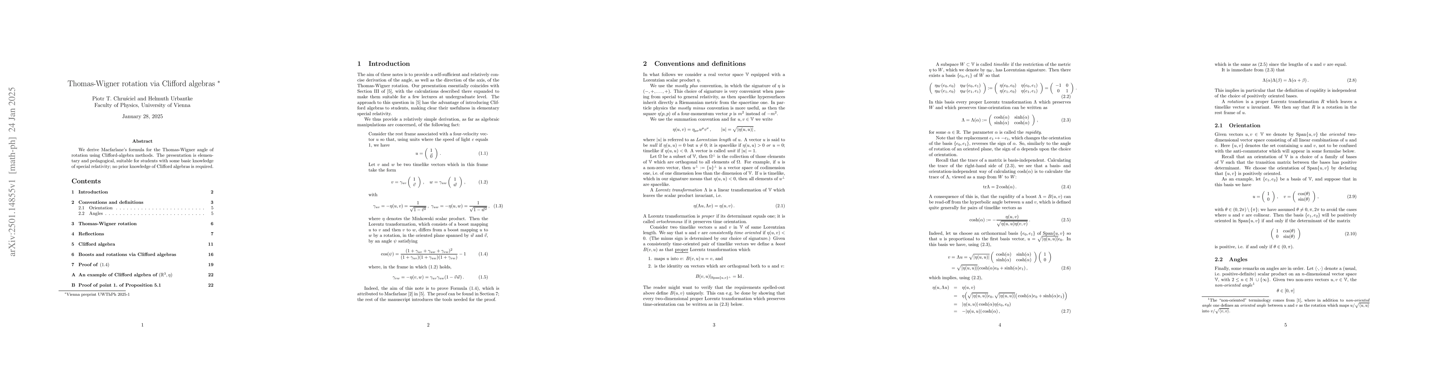 Thumbnail for Thomas-Wigner rotation via Clifford algebras