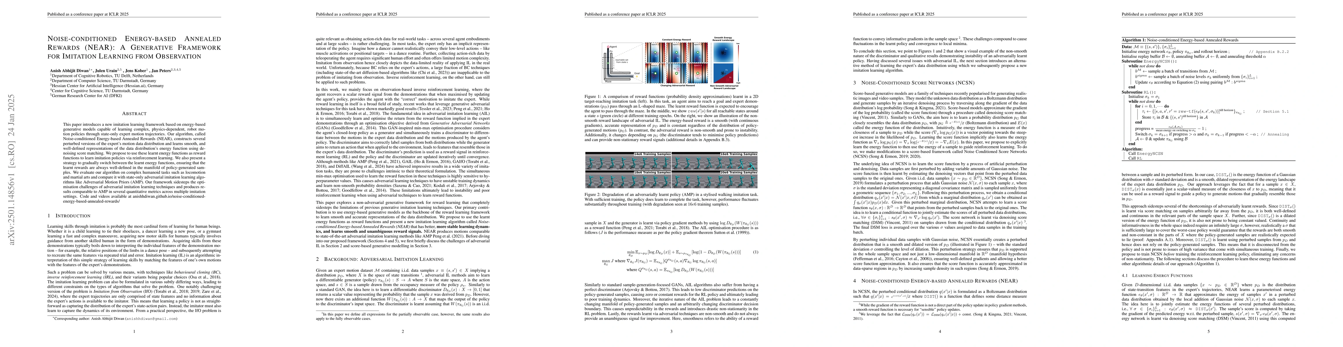 Thumbnail for Noise-conditioned Energy-based Annealed Rewards (NEAR): A Generative
  Framework for Imitation Learning from Observation
