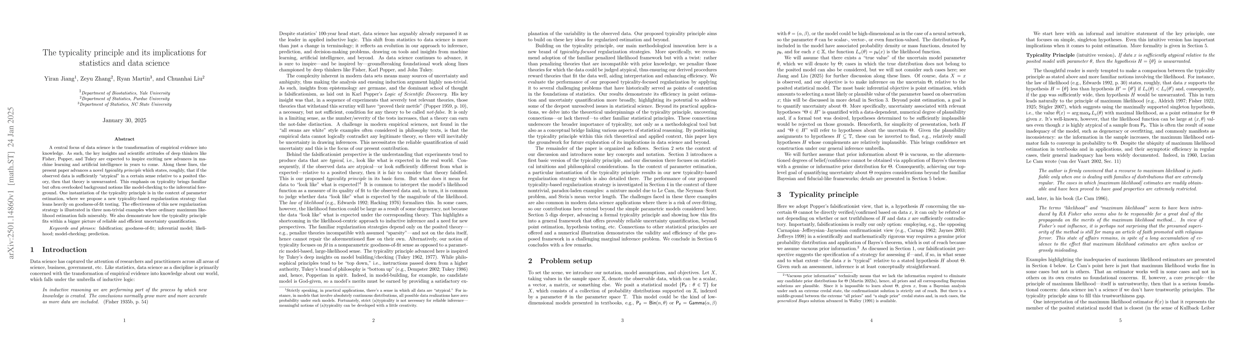 Thumbnail for The typicality principle and its implications for statistics and data
  science