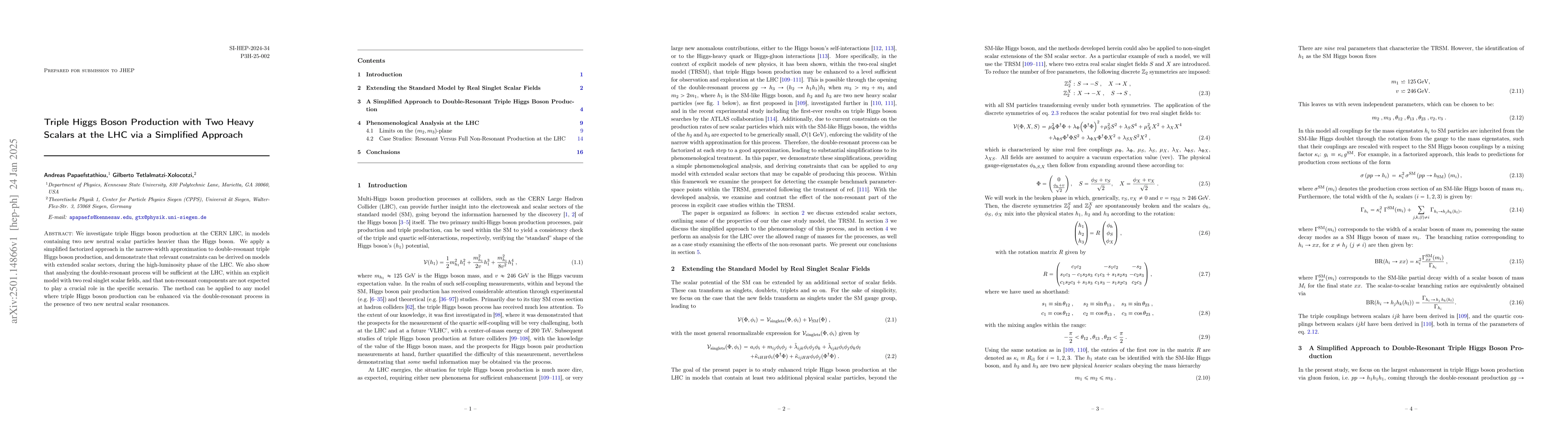 Thumbnail for Triple Higgs Boson Production with Two Heavy Scalars at the LHC via a
  Simplified Approach