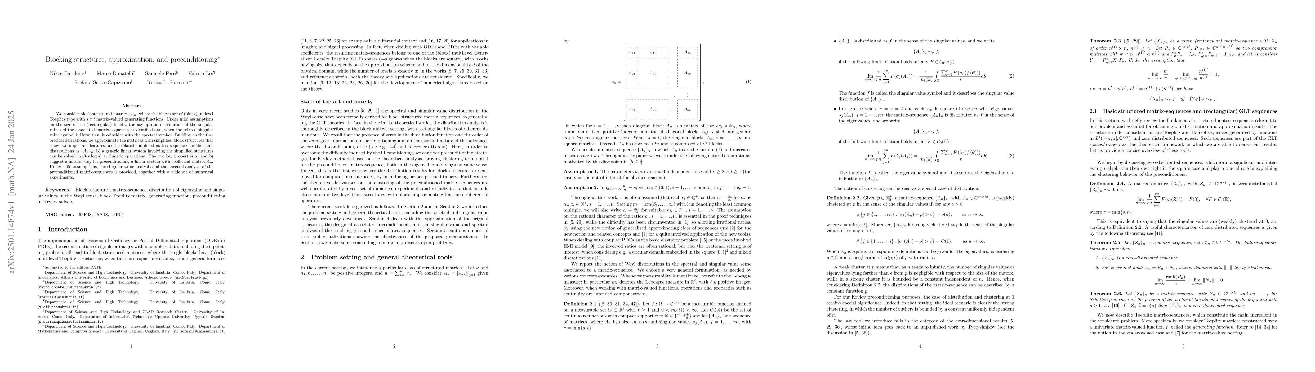 Thumbnail for Blocking structures, approximation, and preconditioning
