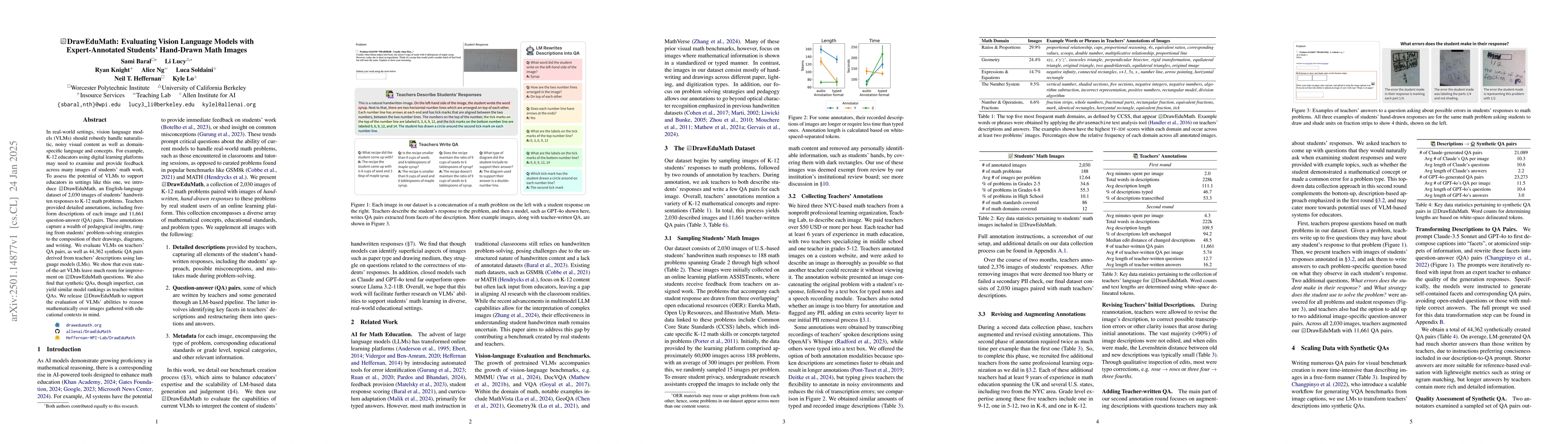 Thumbnail for DrawEduMath: Evaluating Vision Language Models with Expert-Annotated
  Students' Hand-Drawn Math Images