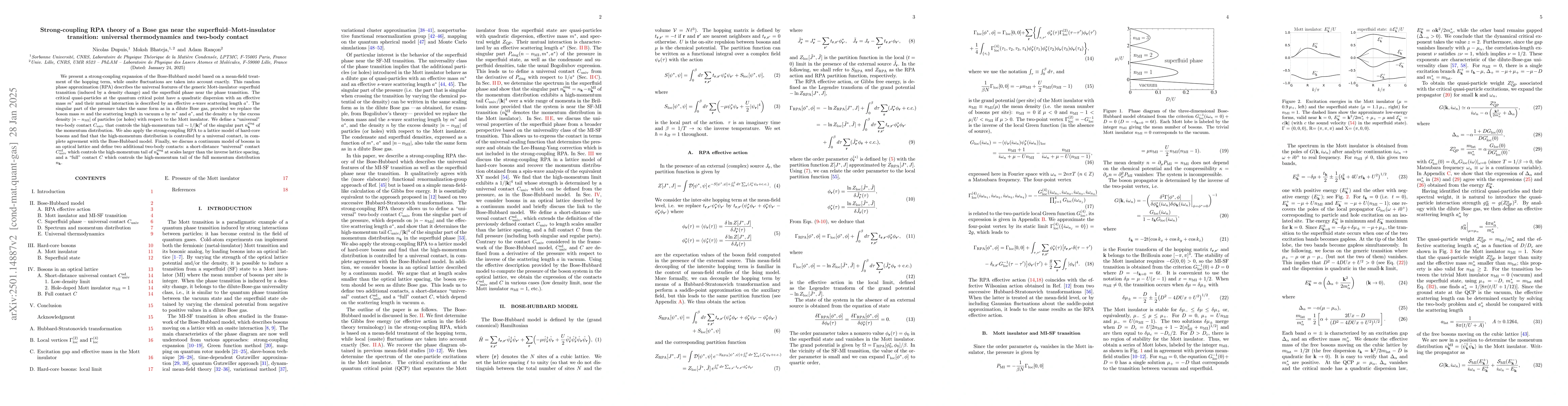 Thumbnail for Strong-coupling RPA theory of a Bose gas near the
  superfluid--Mott-insulator transition: universal thermodynamics and two-body
  contact