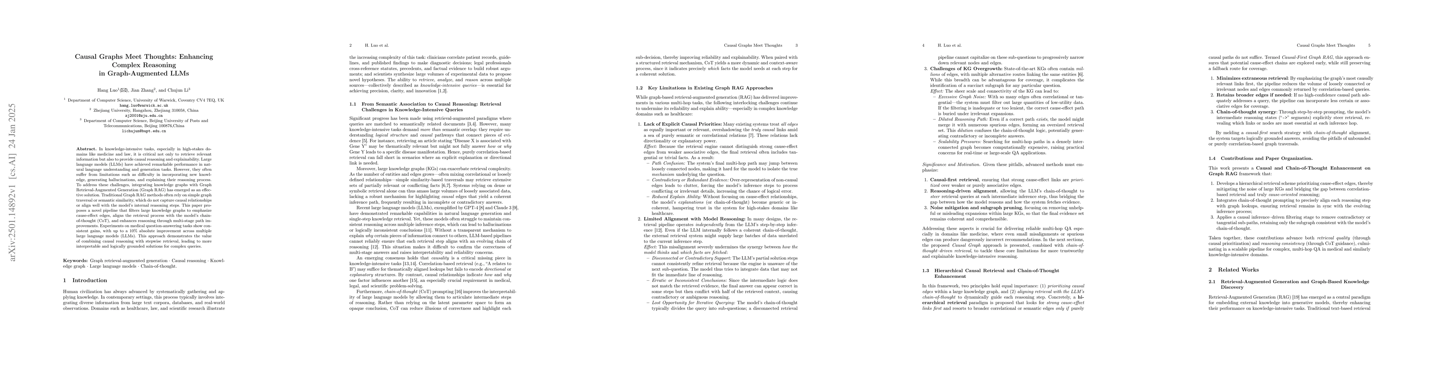 Thumbnail for Causal Graphs Meet Thoughts: Enhancing Complex Reasoning in
  Graph-Augmented LLMs