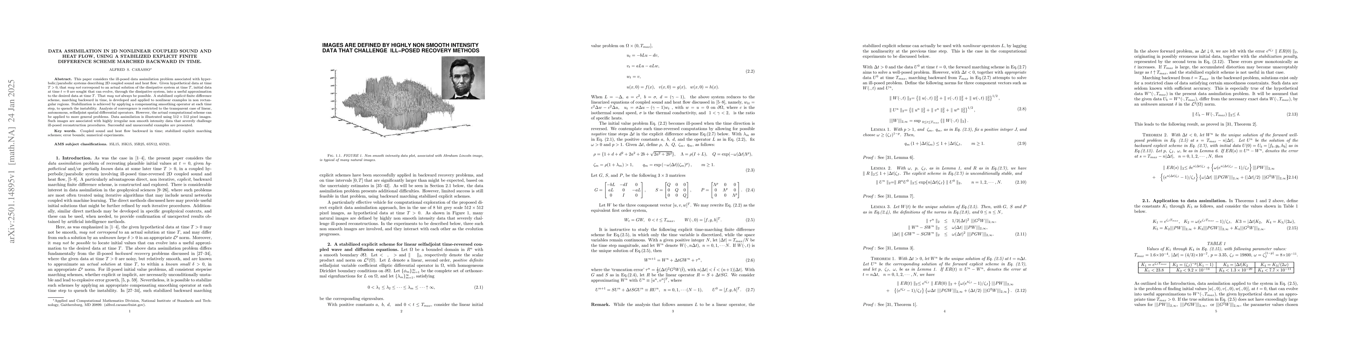 Thumbnail for Data assimilation in 2D nonlinear coupled sound and heat flow, using a
  stabilized explicit finite difference scheme marched backward in time