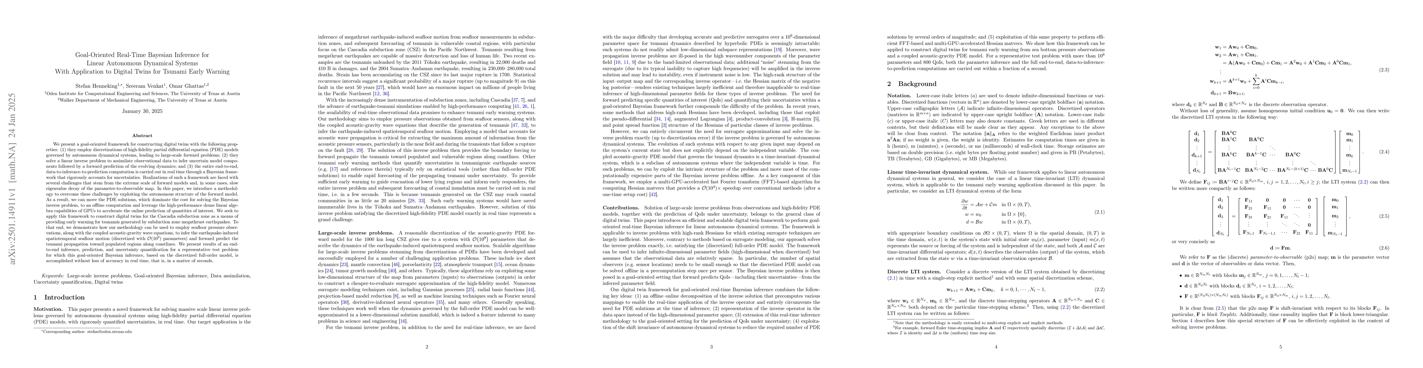 Thumbnail for Goal-Oriented Real-Time Bayesian Inference for Linear Autonomous
  Dynamical Systems With Application to Digital Twins for Tsunami Early Warning