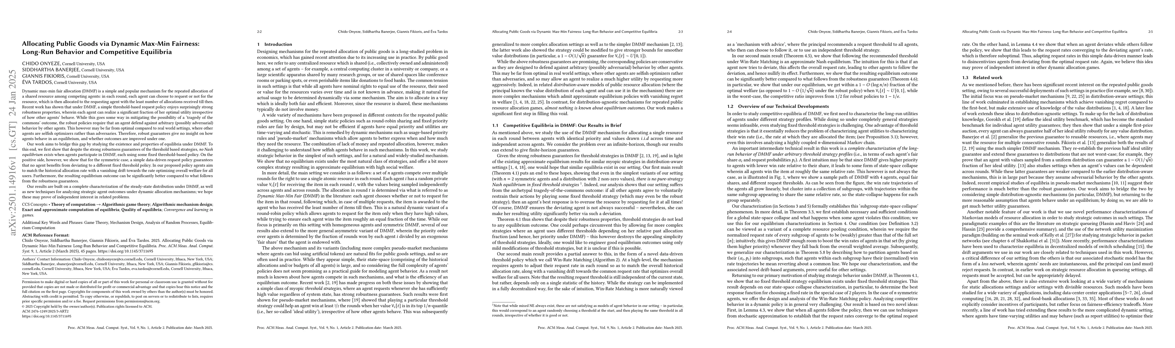 Thumbnail for Allocating Public Goods via Dynamic Max-Min Fairness: Long-Run Behavior
  and Competitive Equilibria