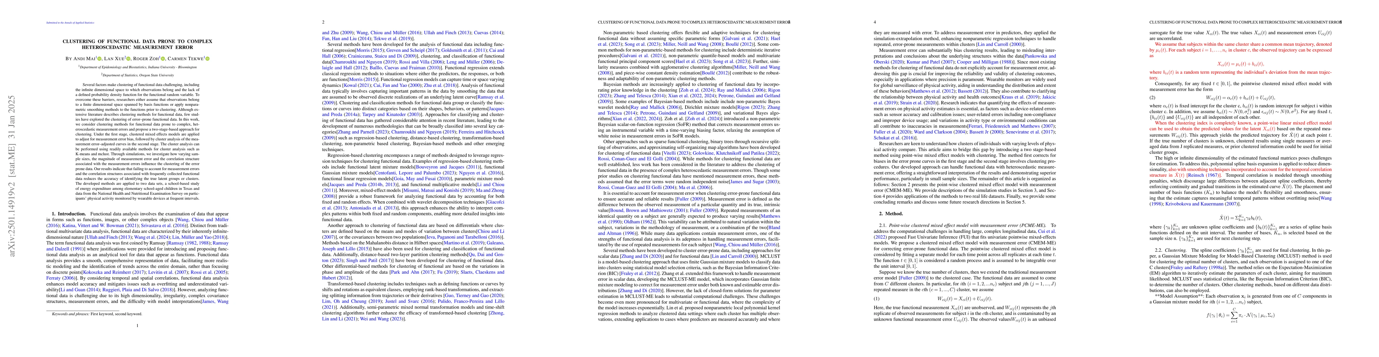 Thumbnail for Clustering of functional data prone to complex heteroscedastic
  measurement error