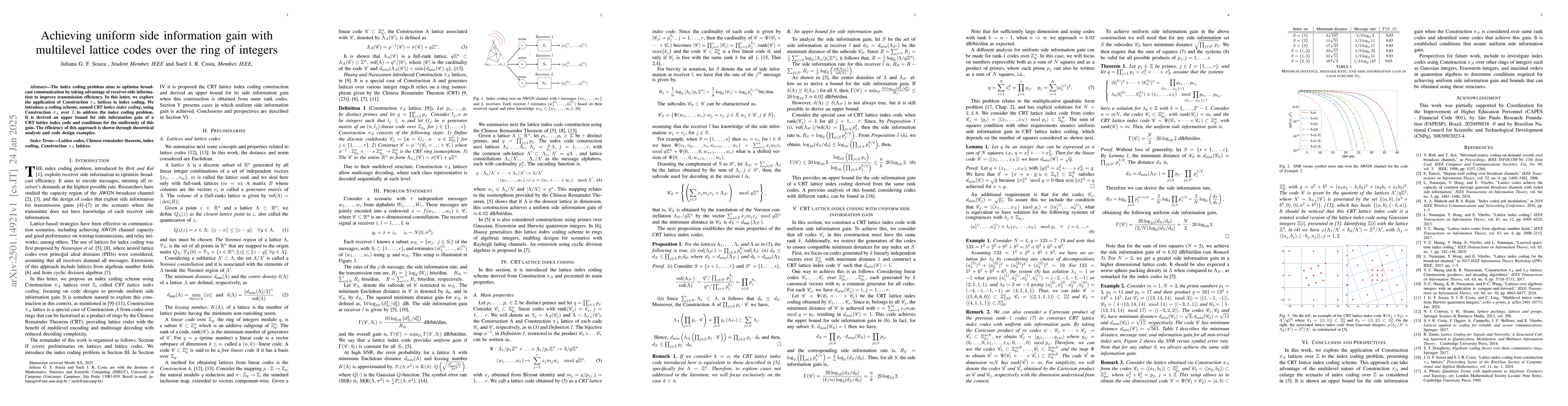 Thumbnail for Achieving uniform side information gain with multilevel lattice codes
  over the ring of integers