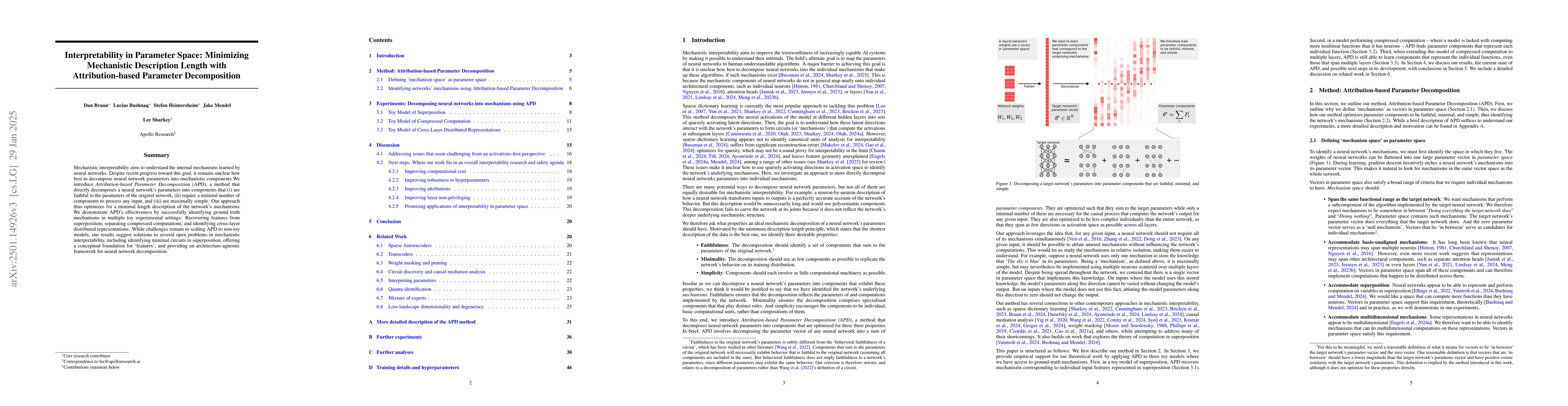 Thumbnail for Interpretability in Parameter Space: Minimizing Mechanistic Description
  Length with Attribution-based Parameter Decomposition