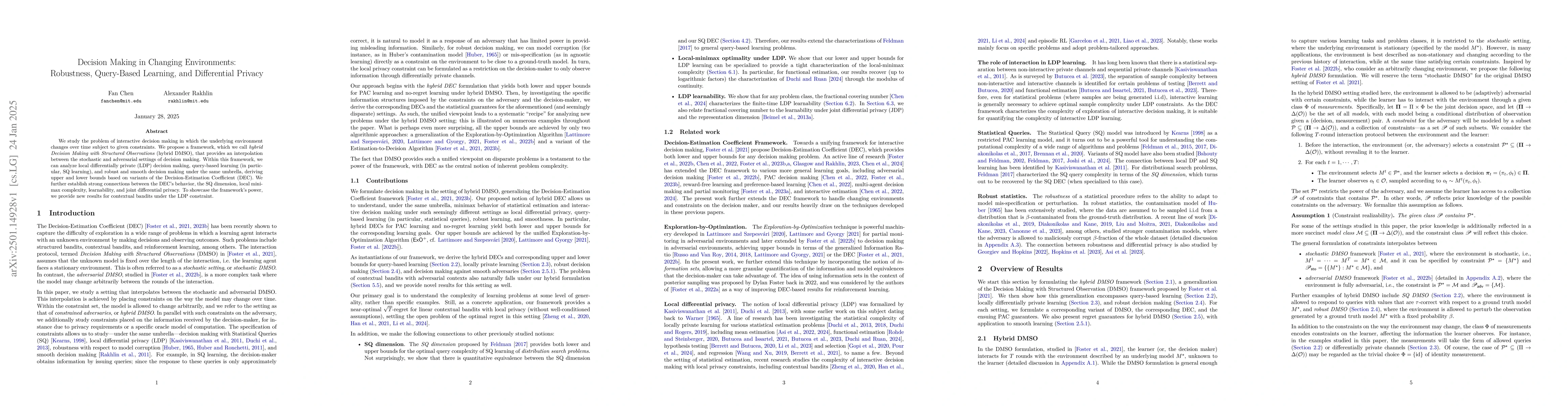Thumbnail for Decision Making in Changing Environments: Robustness, Query-Based
  Learning, and Differential Privacy