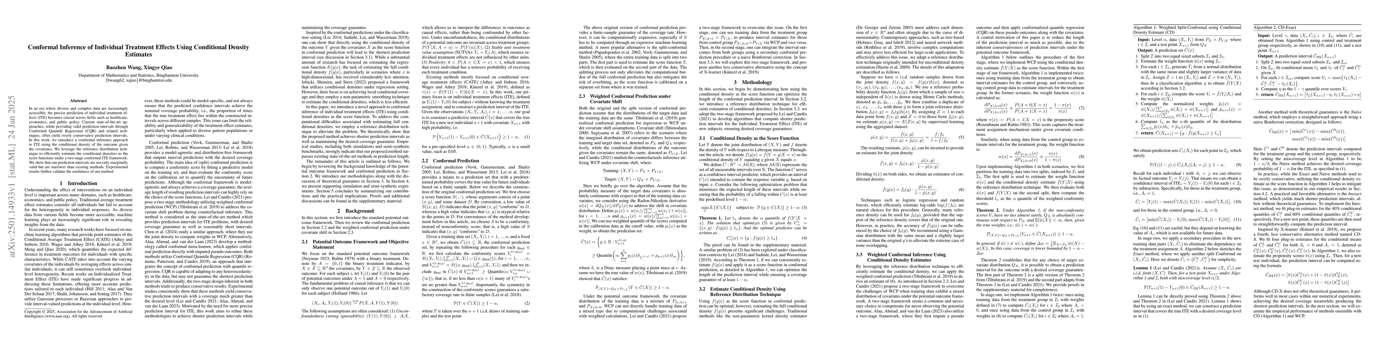 Thumbnail for Conformal Inference of Individual Treatment Effects Using Conditional
  Density Estimates