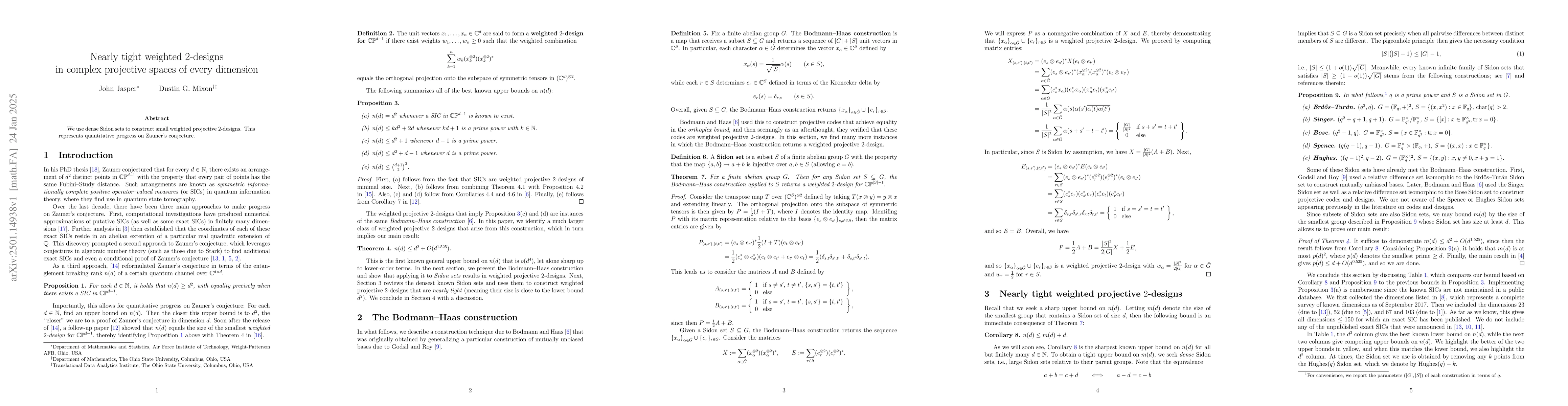 Thumbnail for Nearly tight weighted 2-designs in complex projective spaces of every
  dimension