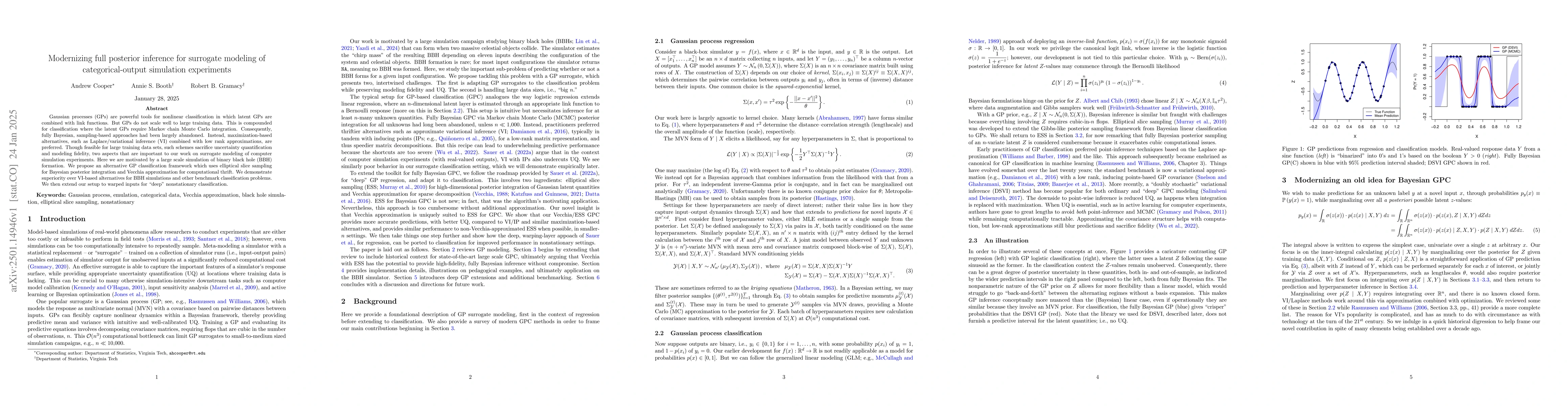 Thumbnail for Modernizing full posterior inference for surrogate modeling of
  categorical-output simulation experiments