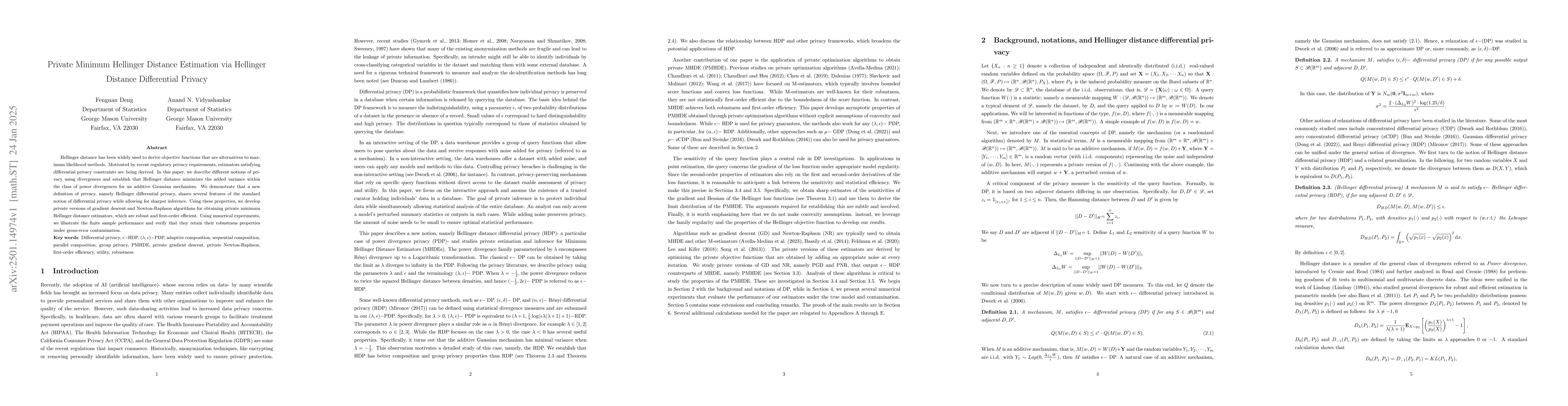 Thumbnail for Private Minimum Hellinger Distance Estimation via Hellinger Distance
  Differential Privacy