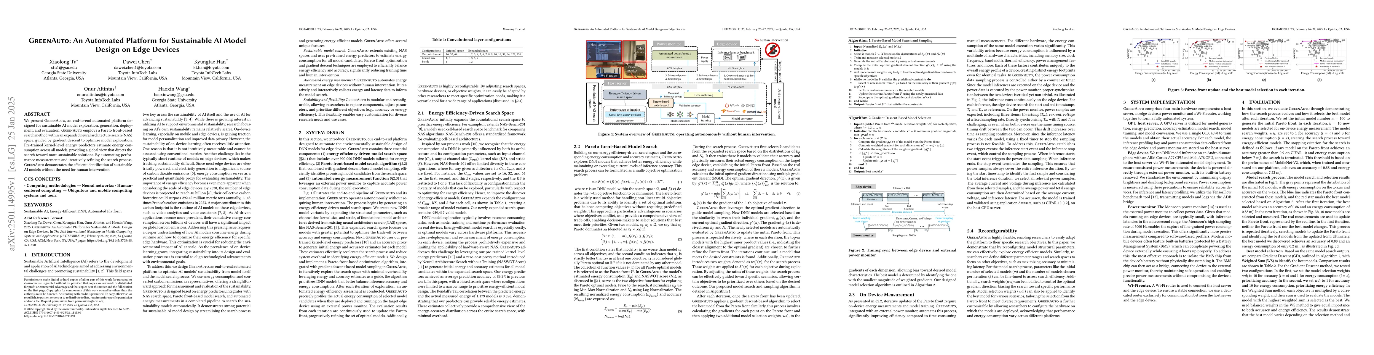 Thumbnail for GreenAuto: An Automated Platform for Sustainable AI Model Design on Edge
  Devices