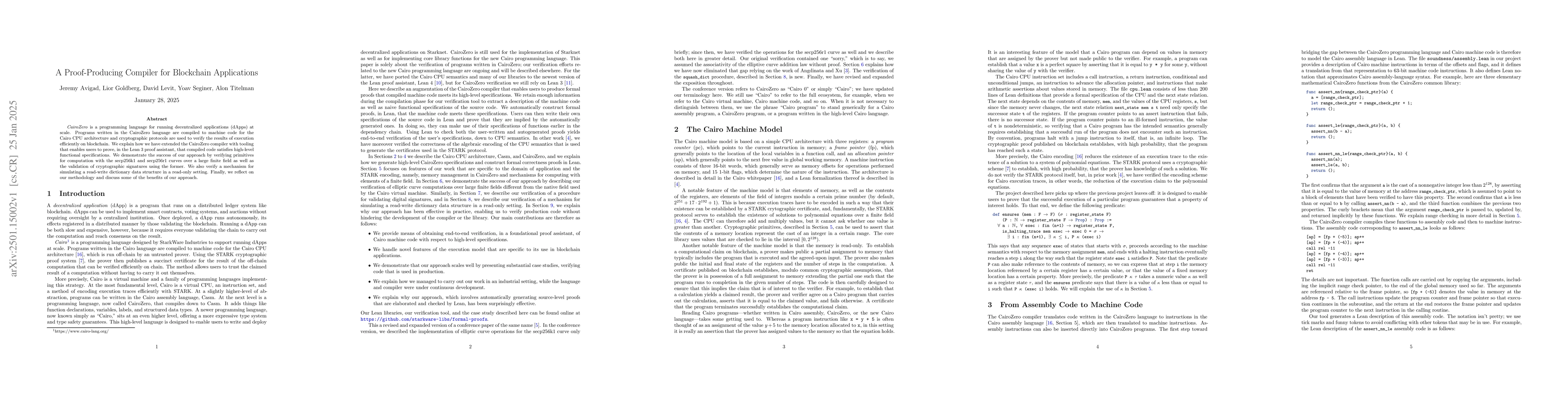 Thumbnail for A Proof-Producing Compiler for Blockchain Applications