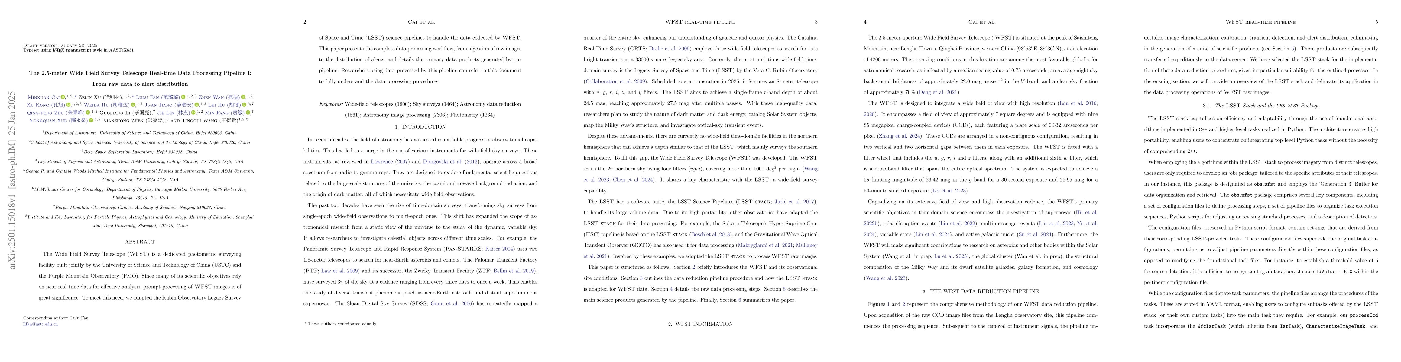 Thumbnail for The 2.5-meter Wide Field Survey Telescope Real-time Data Processing
  Pipeline I: From raw data to alert distribution