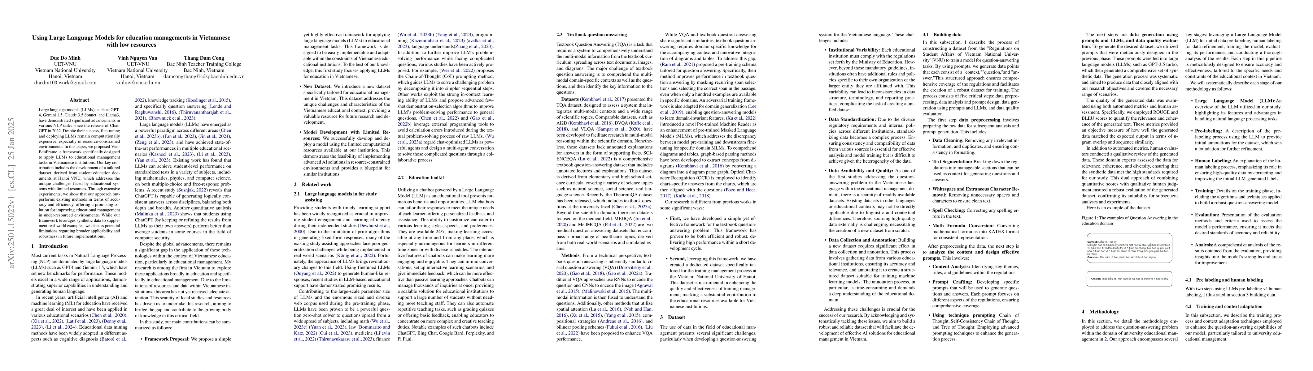 Thumbnail for Using Large Language Models for education managements in Vietnamese with
  low resources