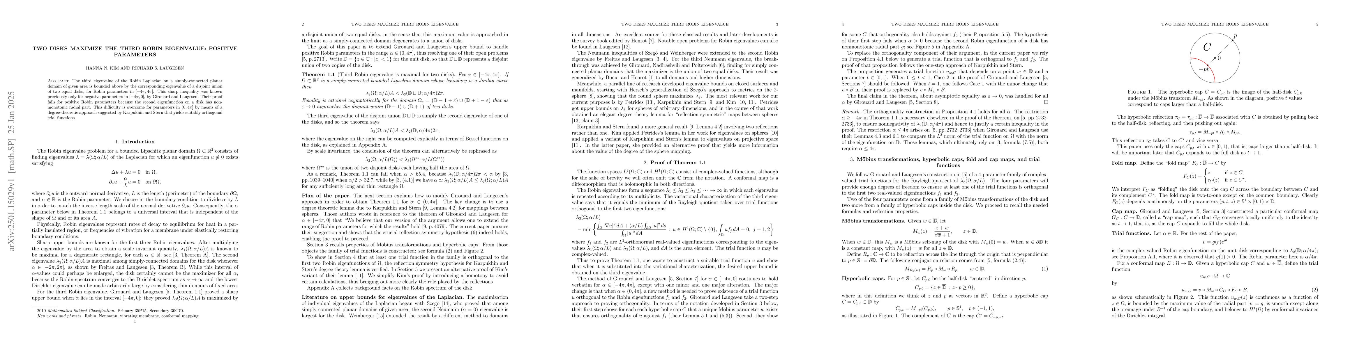 Thumbnail for Two disks maximize the third Robin eigenvalue: positive parameters