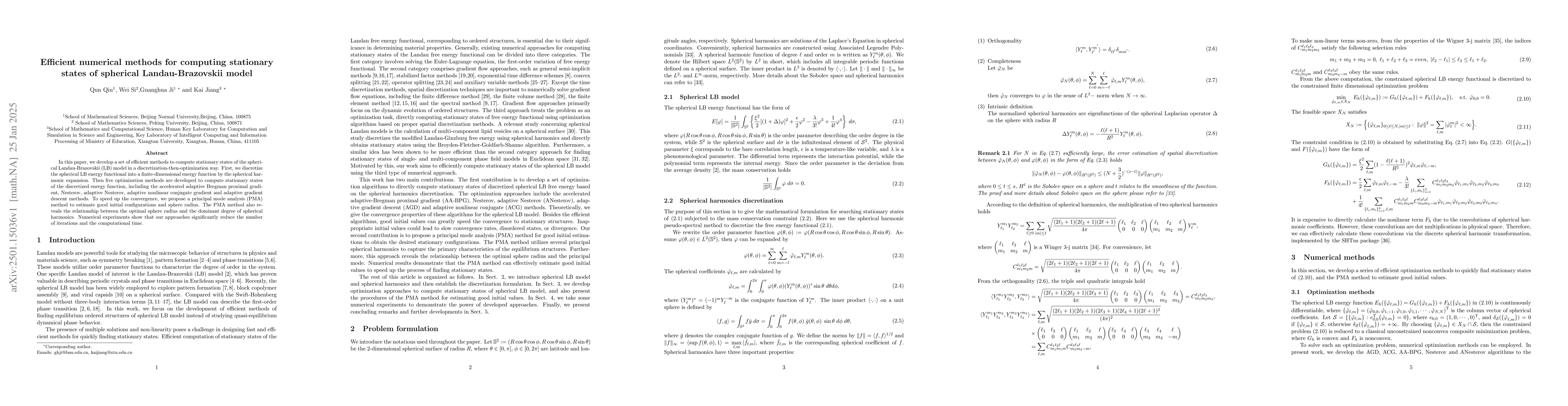 Thumbnail for Efficient numerical methods for computing stationary states of spherical
  Landau-Brazovskii model
