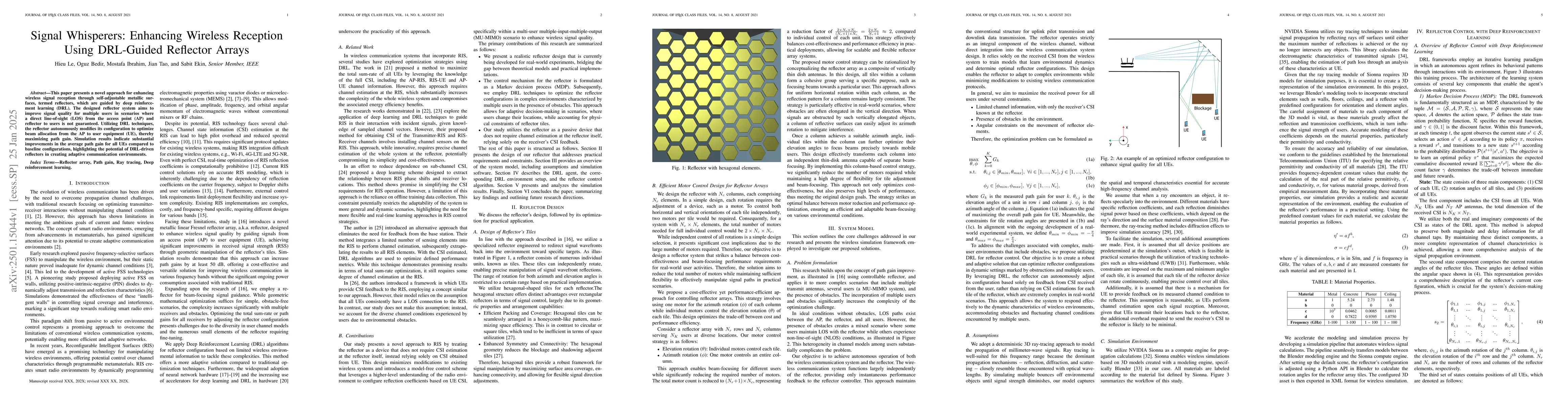 Thumbnail for Signal Whisperers: Enhancing Wireless Reception Using DRL-Guided
  Reflector Arrays