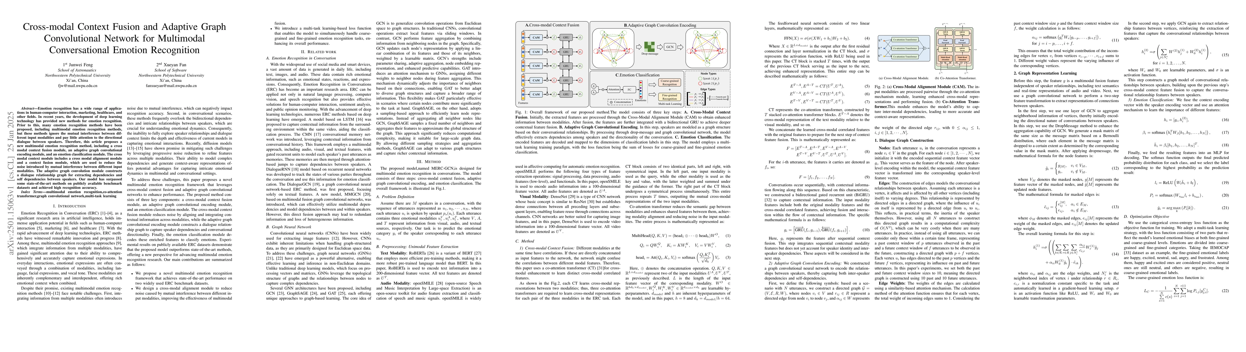 Thumbnail for Cross-modal Context Fusion and Adaptive Graph Convolutional Network for
  Multimodal Conversational Emotion Recognition