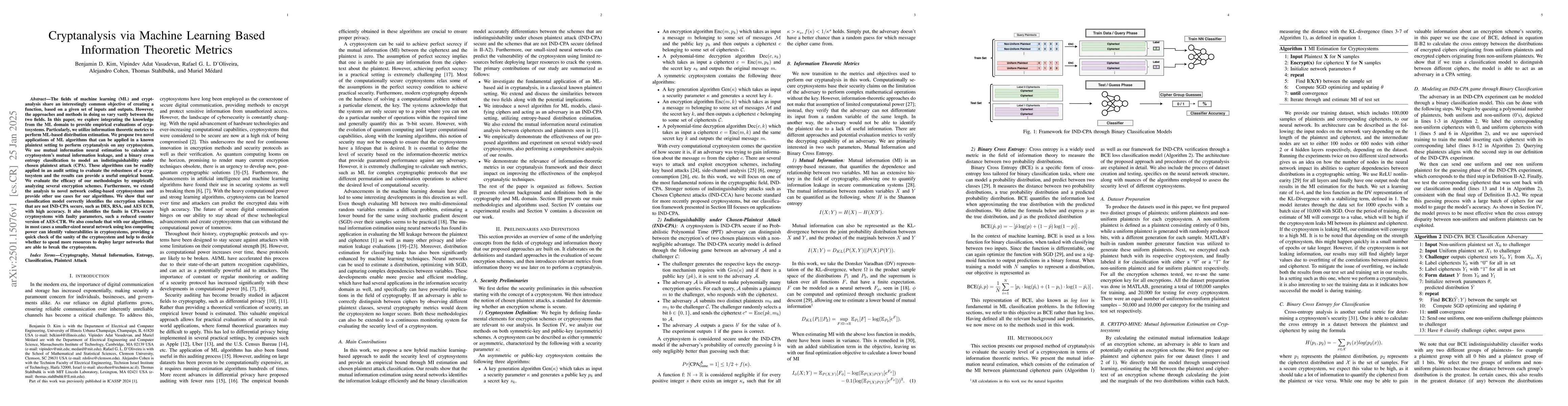 Thumbnail for Cryptanalysis via Machine Learning Based Information Theoretic Metrics