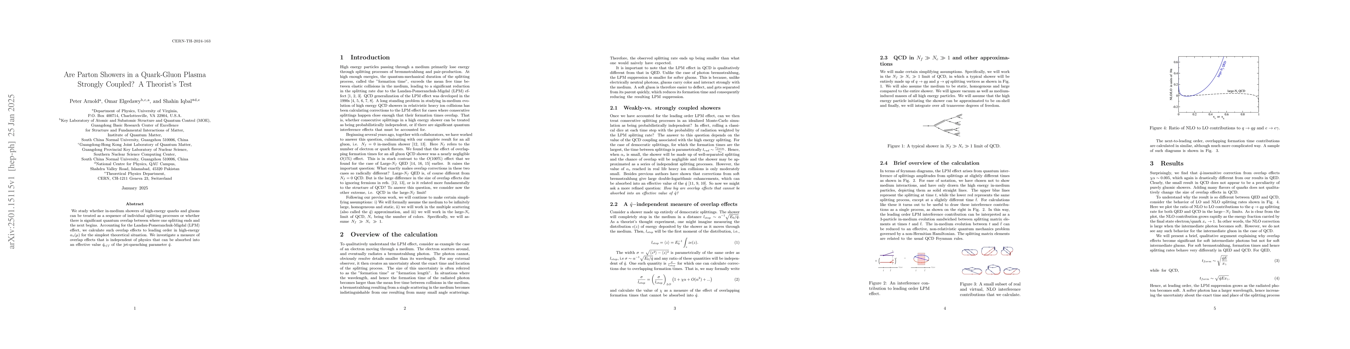 Thumbnail for Are Parton Showers in a Quark-Gluon Plasma Strongly Coupled? A
  Theorist's Test