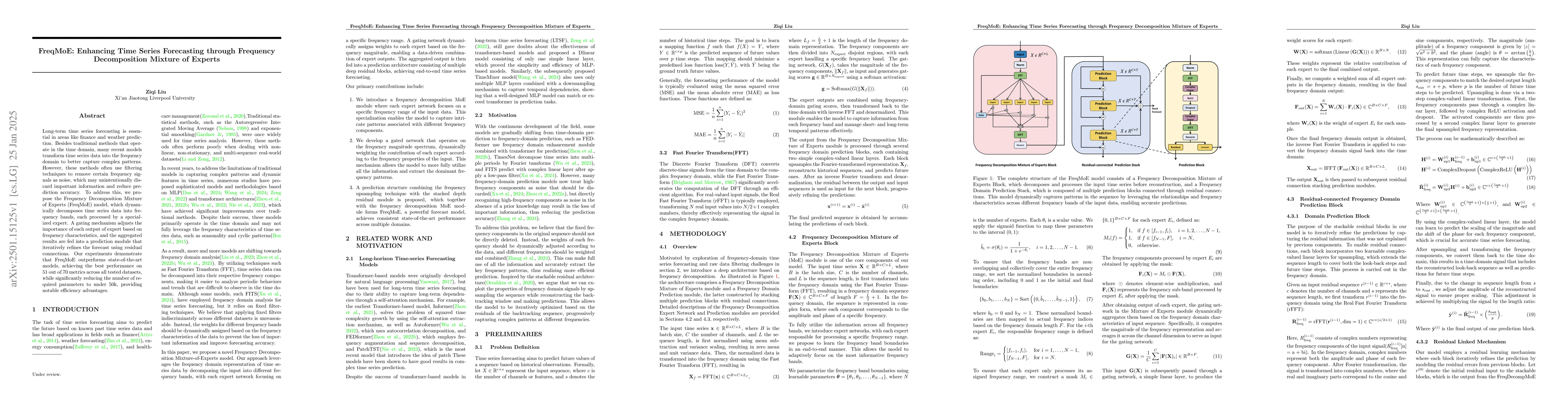 Thumbnail for FreqMoE: Enhancing Time Series Forecasting through Frequency
  Decomposition Mixture of Experts