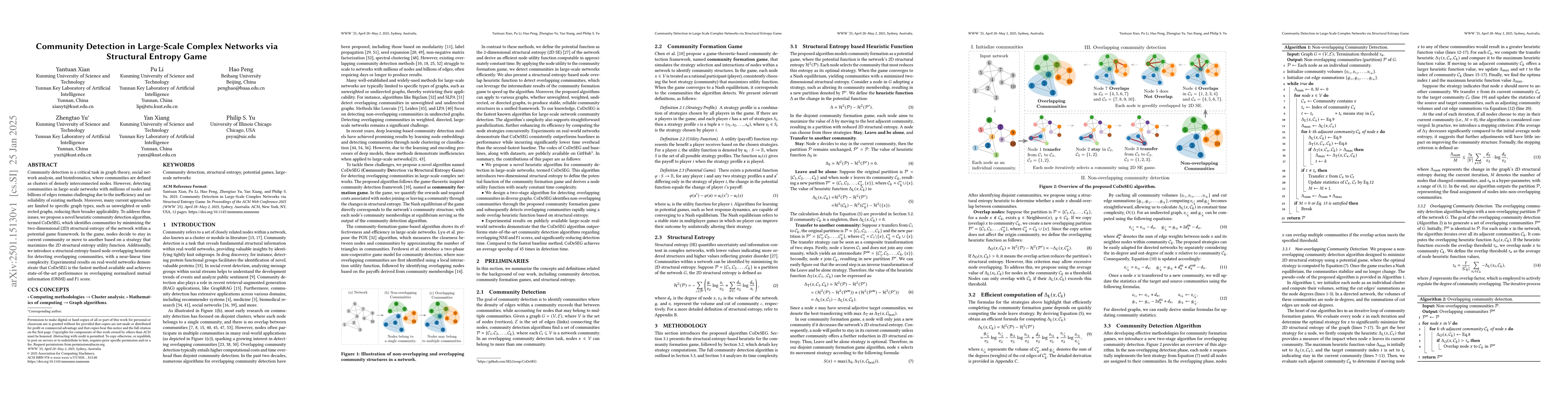 Thumbnail for Community Detection in Large-Scale Complex Networks via Structural
  Entropy Game