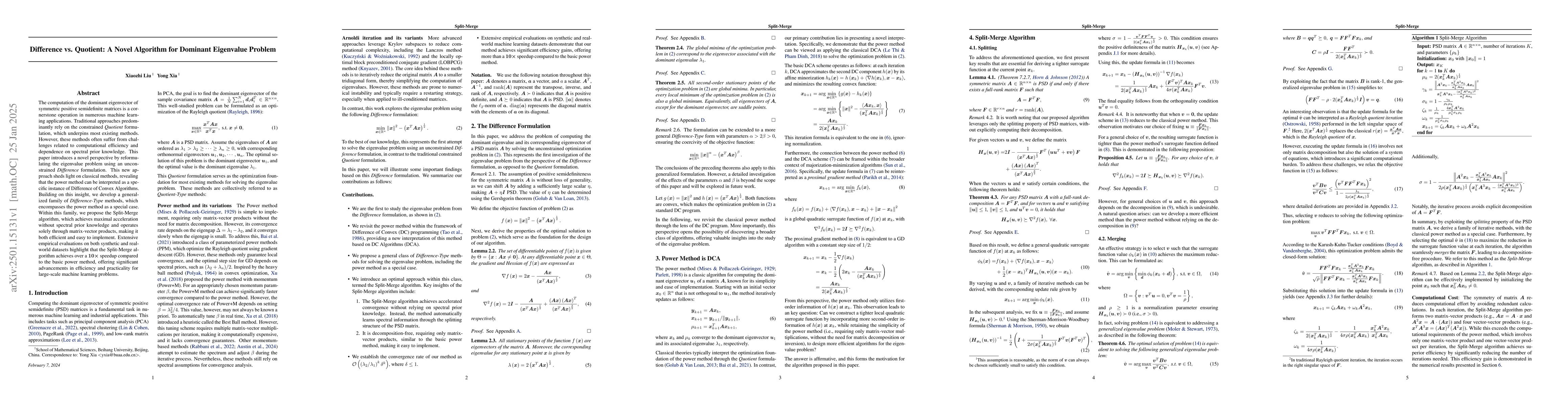 Thumbnail for Difference vs. Quotient: A Novel Algorithm for Dominant Eigenvalue
  Problem
