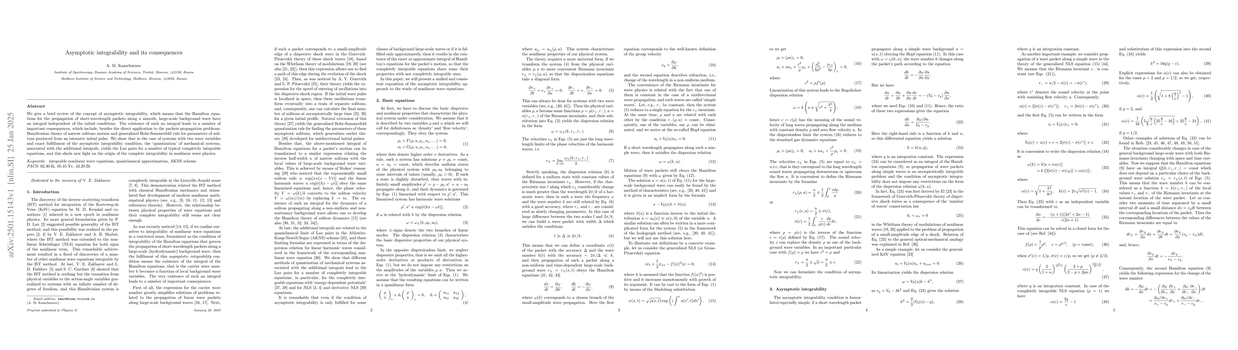 Thumbnail for Asymptotic integrability and its consequences