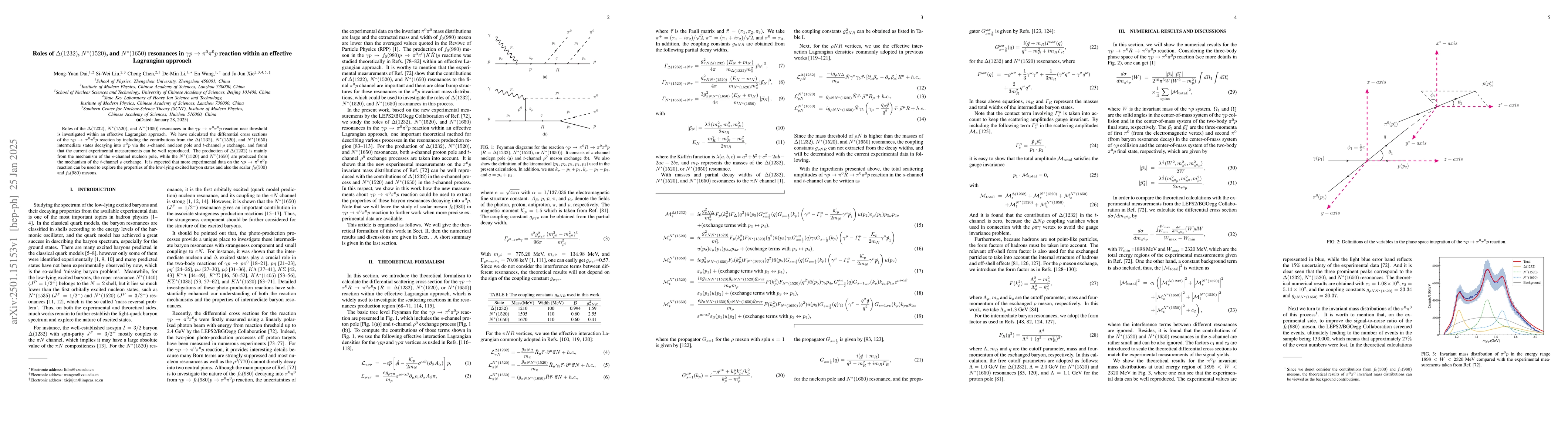 Thumbnail for Roles of $Δ(1232)$, $N^*(1520)$, and $N^*(1650)$ resonances in
  $γp\to π^0 π^0 p$ reaction within an effective Lagrangian approach