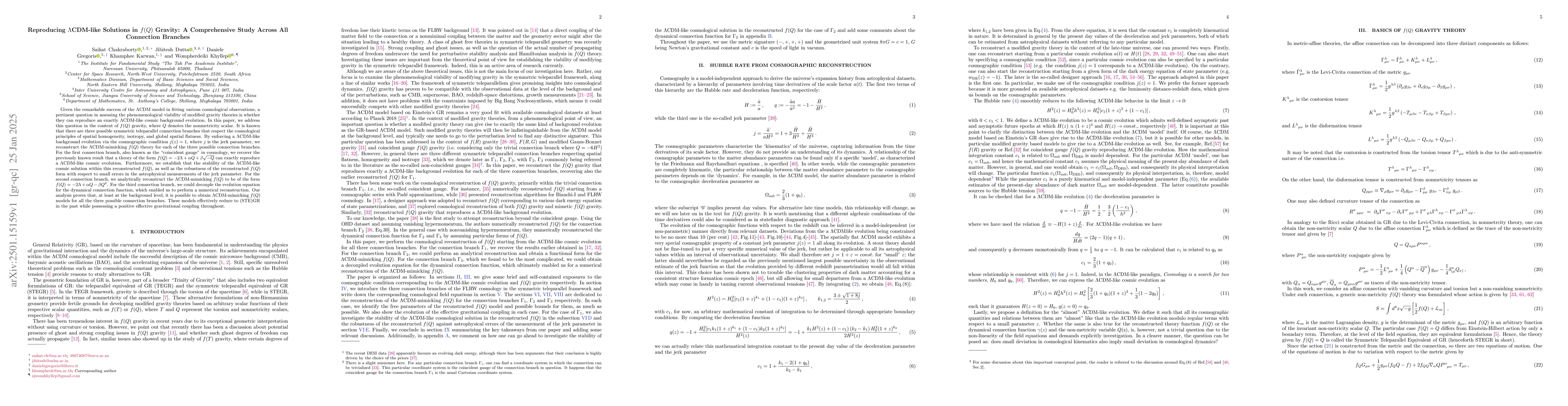 Thumbnail for Reproducing $Λ$CDM-like Solutions in $f(Q)$ Gravity: A
  Comprehensive Study Across All Connection Branches